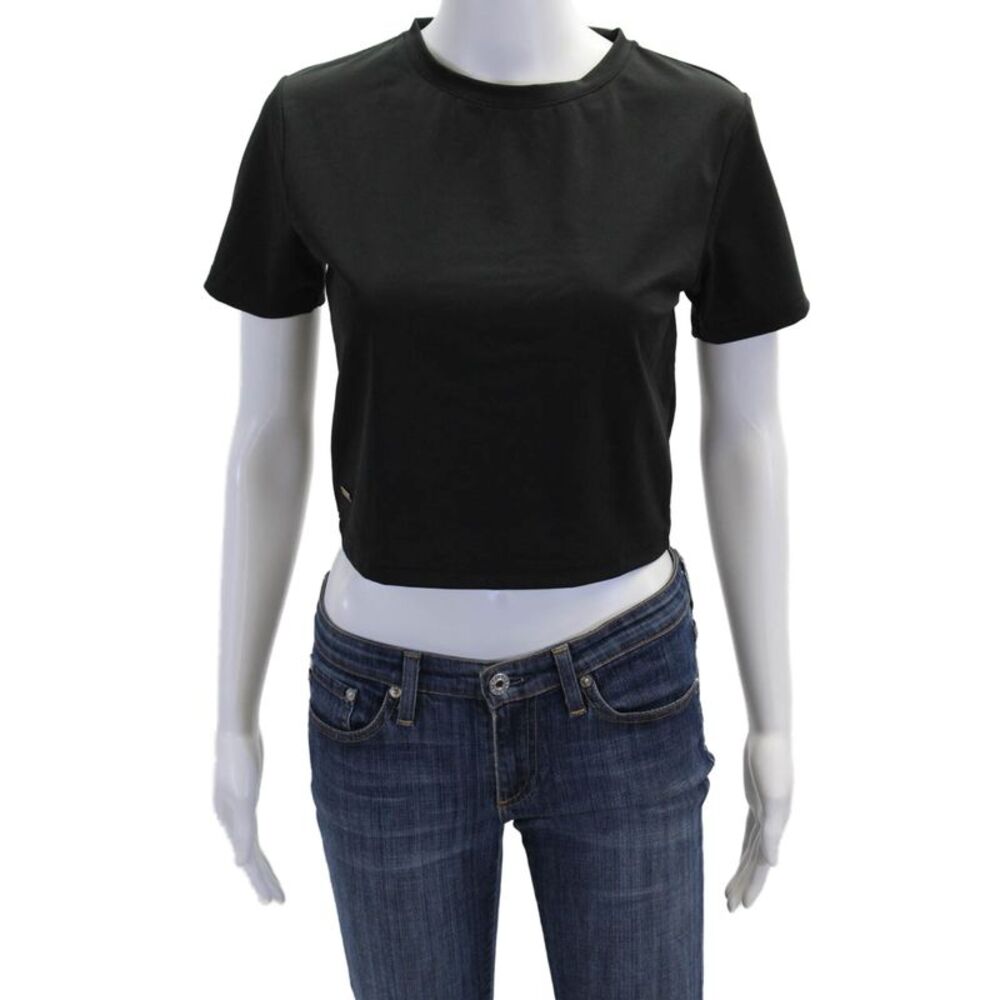 Lune Women's Round Neck Short Sleeves Athletic Cropped Top Black Size L